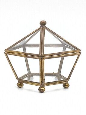 Geometric Glass & Gold Brass Wedding Ring Box – Pentagonal Jewelry Display Case